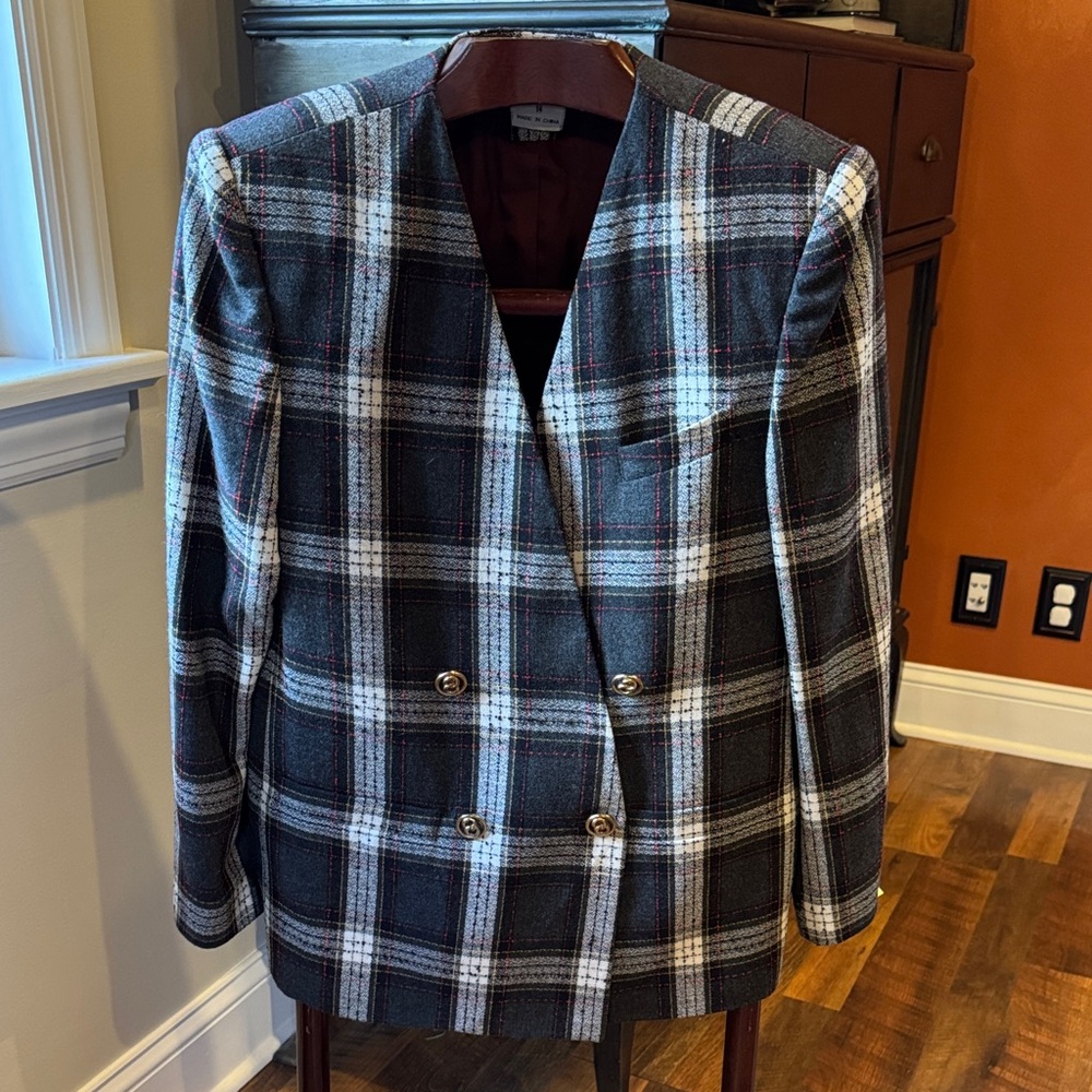Plaid Double-Breasted Blazer